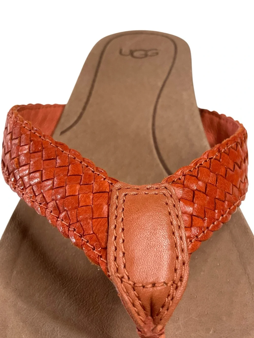 UGG Lorrie Women's Orange Braided Leather Thong Sandals Size 7